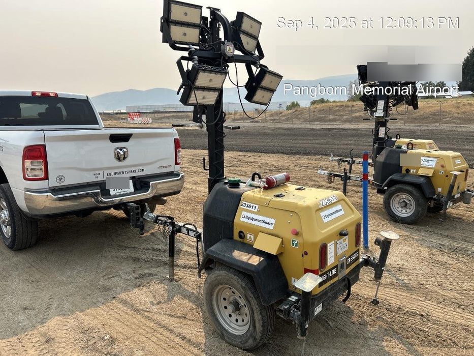 2022 Allmand NLV3GR (4) LED Light Fixture 350W, 23' Vertical Mast, 3kW Prime, Towable, Deep Sea L401, Leveling Jacks, Yanmar T4F 5.8hp