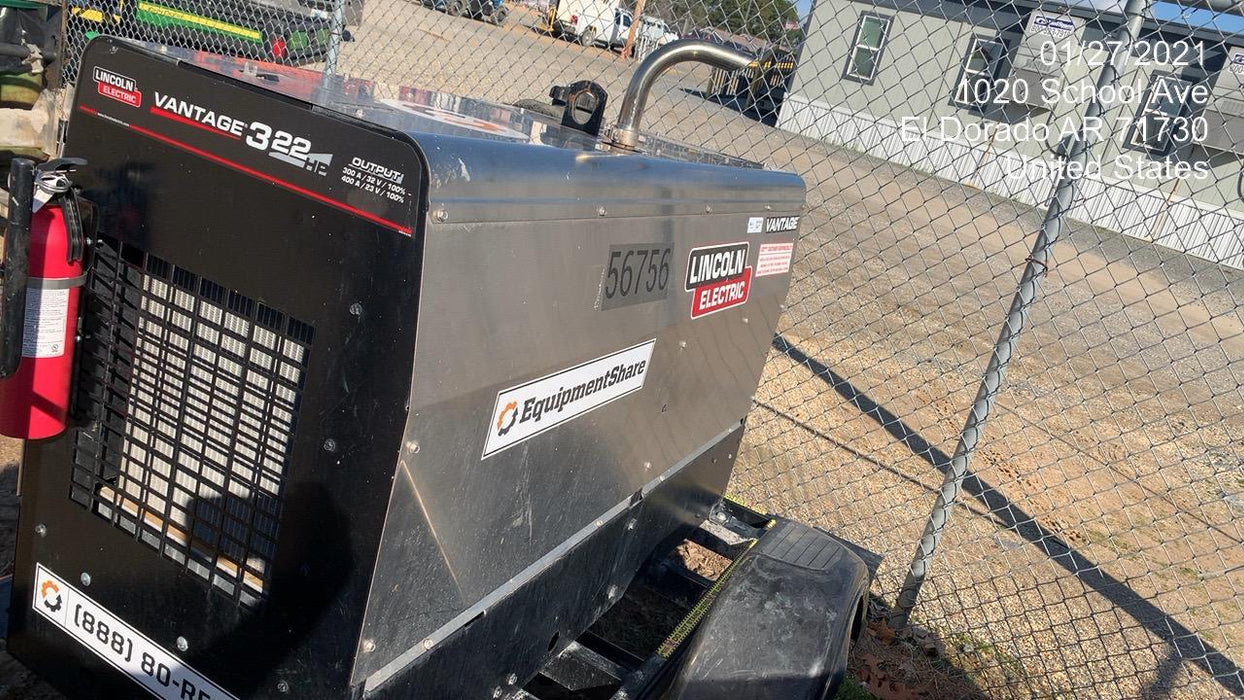 2019 Lincoln Electric Vantage 322 Welder Ready-Pak 3, Two wheel trailer, Fender and Light kit, Cable Rack