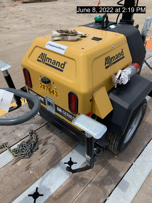 2022 Allmand NLV3GR (4) LED Light Fixture 350W, 23' Vertical Mast, 3kW Prime, Towable, Deep Sea L401, Leveling Jacks, Yanmar T4F 5.8hp