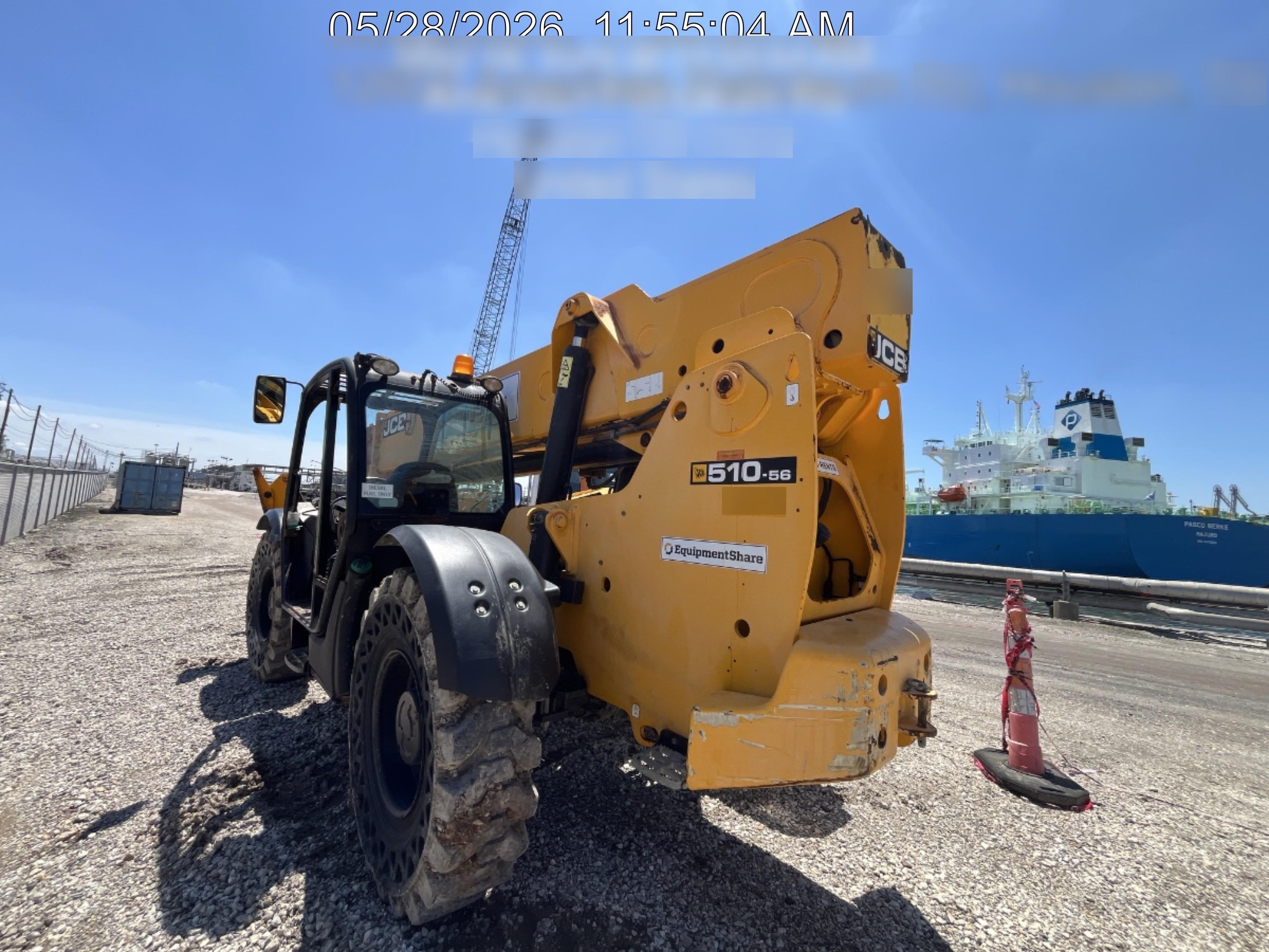 2019 JCB 510-56 Open ROPS, 74 HP, Solid Tires, Worklights, Beacon, Aux Hydraulics, Lifting Eye 72" Carriage/60" Forks