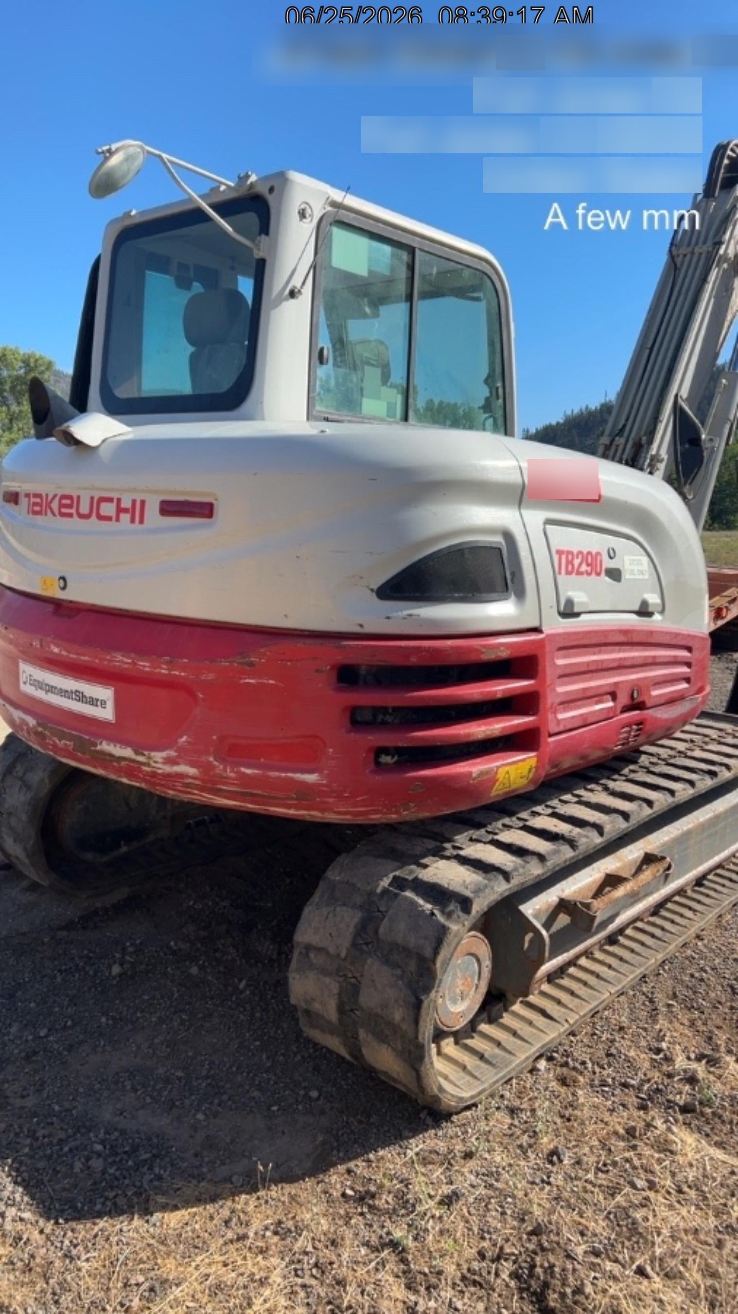 2019 Takeuchi TB290 Cab/Heat/AC Rubber tracks, Dozer blade, Travel alarm, Auxiliary hydraulics Manual QC, Hydraulic thumb, 18", 24", and 36" Buckets