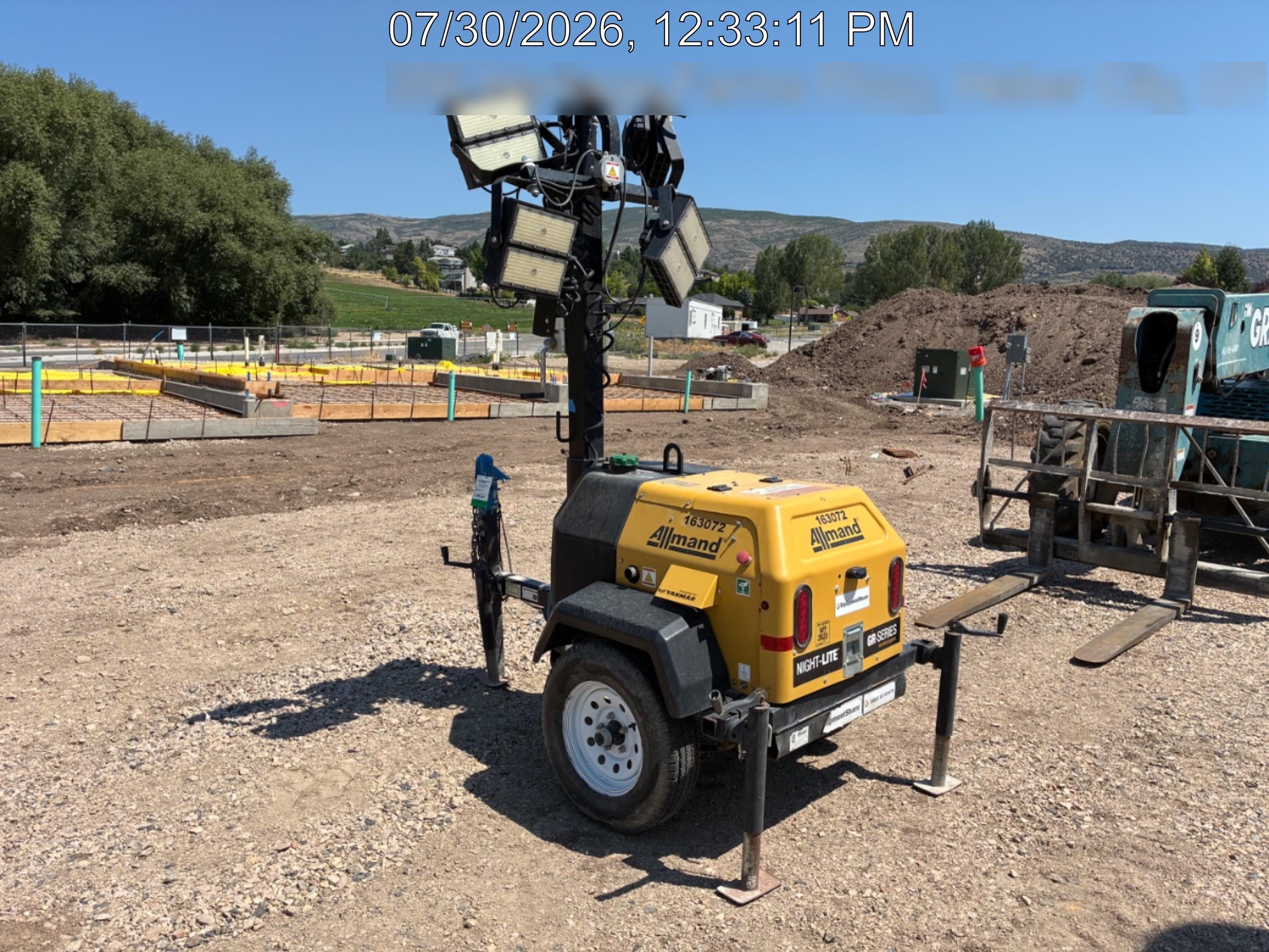 2021 Allmand NLV3GR (4) LED Light Fixture 350W, 23' Vertical Mast, 3kW Prime, Towable, Deep Sea L401, Leveling Jacks, Yanmar T4F 5.8hp