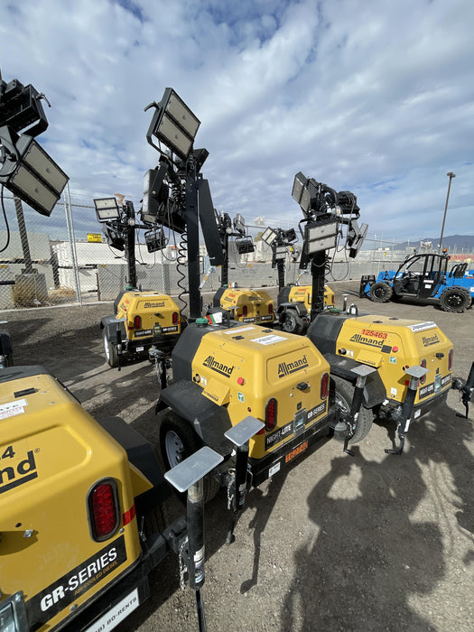 2021 Allmand NLV3GR (4) LED Light Fixture 350W, 23' Vertical Mast, 3kW Prime, Towable, Deep Sea L401, Leveling Jacks, Yanmar T4F 5.8hp