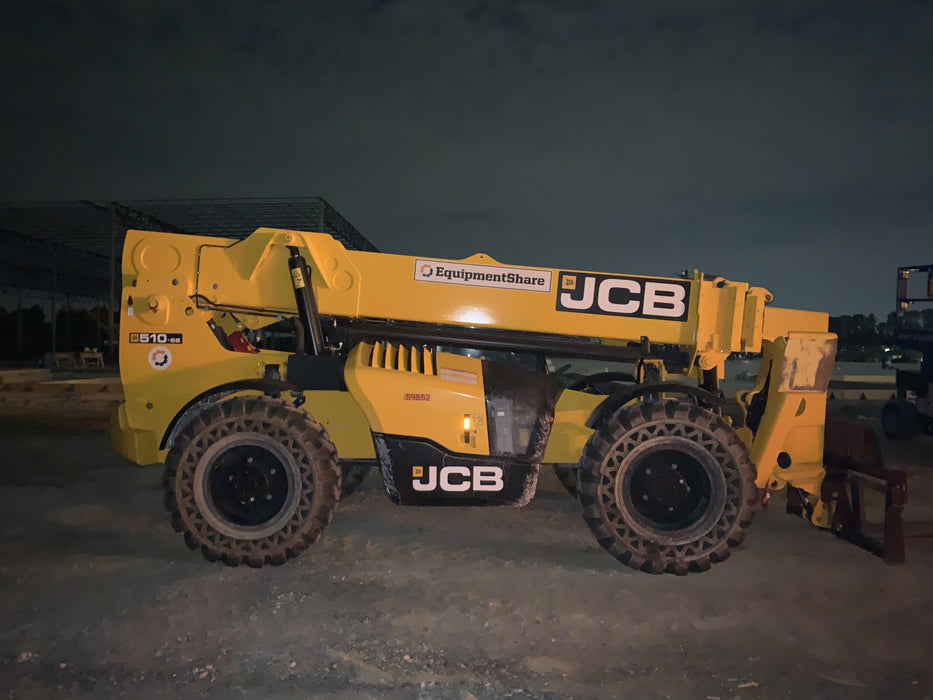 2020 JCB 510-56 Canopy, 74 HP, Solid Tires, STD Worklight, Beacon, Aux Hydraulics, Lifting Eye, Back up Alarm w/66" Carriage/60" Forks