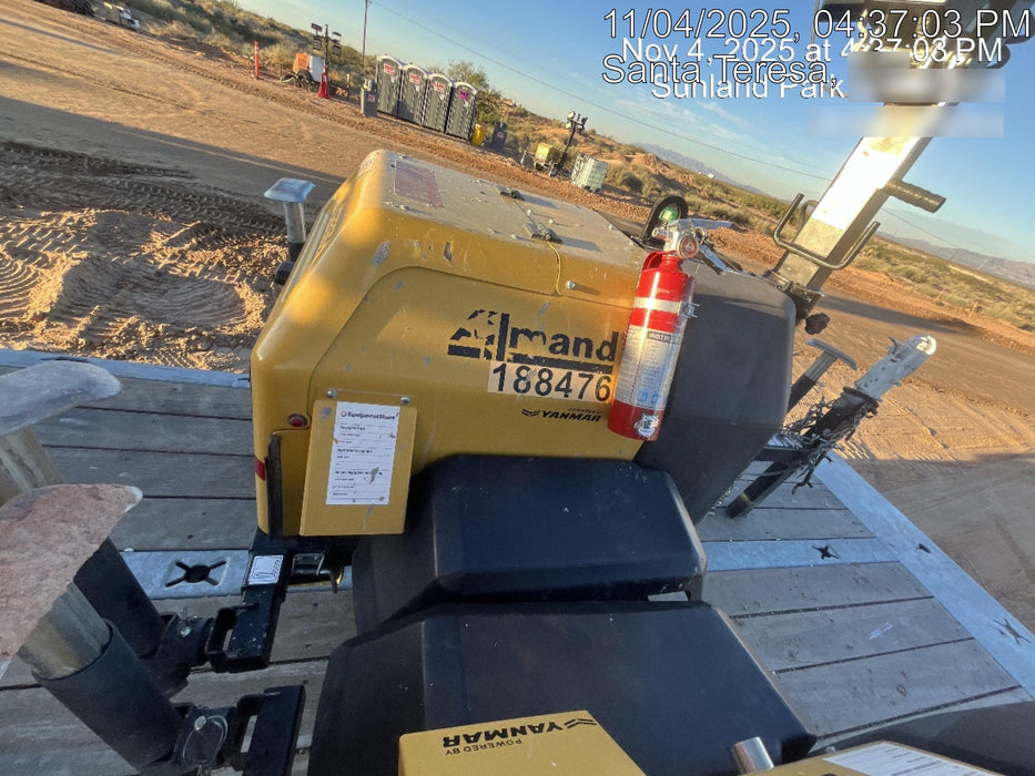 Allmand NLV3GR (4) LED Light Fixture 350W, 23' Vertical Mast, 3kW Prime, Towable, Deep Sea L401, Leveling Jacks, Yanmar T4F 5.8hp