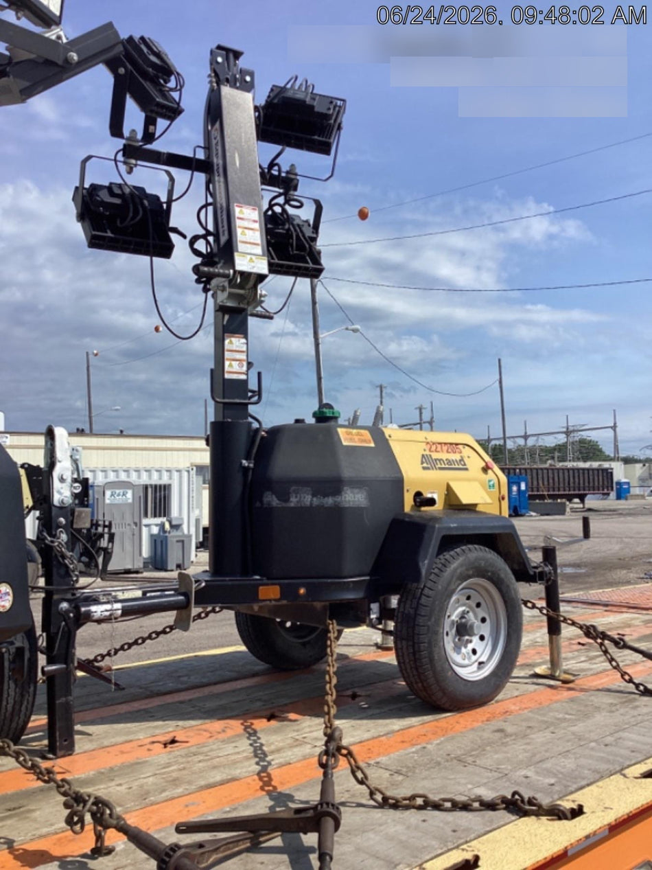 2022 Allmand NLV3GR (4) LED Light Fixture 350W, 23' Vertical Mast, 3kW Prime, Towable, Deep Sea L401, Leveling Jacks, Yanmar T4F 5.8hp