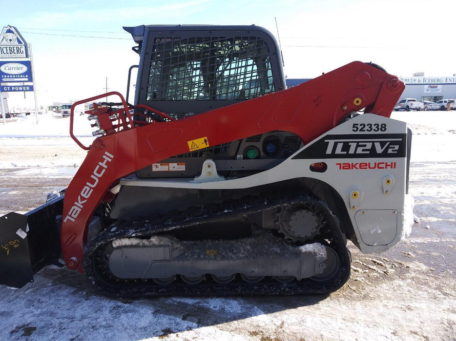 2019 Takeuchi TL12V2C ROPS/FOPS Cab, Heat/AC, Defroster, Rubber Tracks, Back-up Alarm, Front & Rear Working Lights, Auxiliary Hydraulics, Two-Speed Travel, Electronic Monitoring System, Hydraulic Universal Quick Hitch w/80" HD Smooth Dirt Bucket with Bolt-on Edge, 24.0 cu ft. Capacity