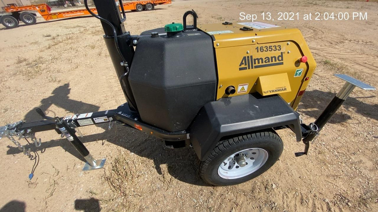 2021 Allmand NLV3GR (4) LED Light Fixture 350W, 23' Vertical Mast, 3kW Prime, Towable, Deep Sea L401, Leveling Jacks, Yanmar T4F 5.8hp