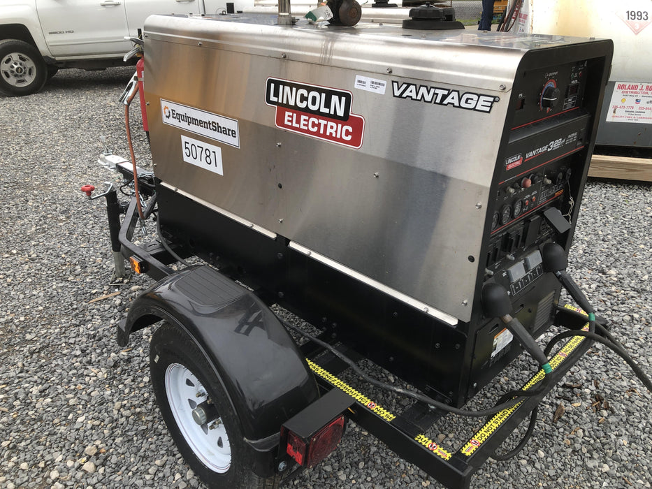 2019 Lincoln Electric Vantage 322 Welder Ready-Pak 3, Two wheel trailer, Fender and Light kit, Cable Rack
