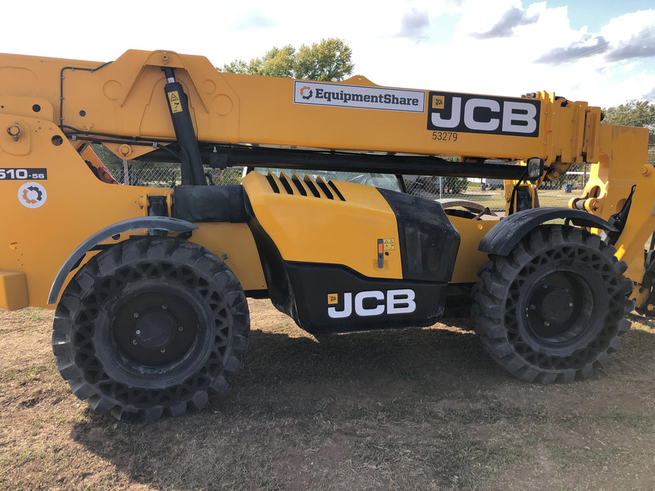2019 JCB 510-56 Canopy, 74 HP, Solid Tires, STD Worklight, Beacon, Aux Hydraulics, Lifting Eye, Back up Alarm w/66" Carriage/60" Forks