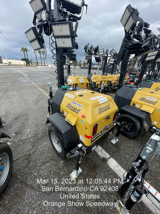 2022 Allmand NLV3GR (4) LED Light Fixture 350W, 23' Vertical Mast, 3kW Prime, Towable, ES Decals, T3