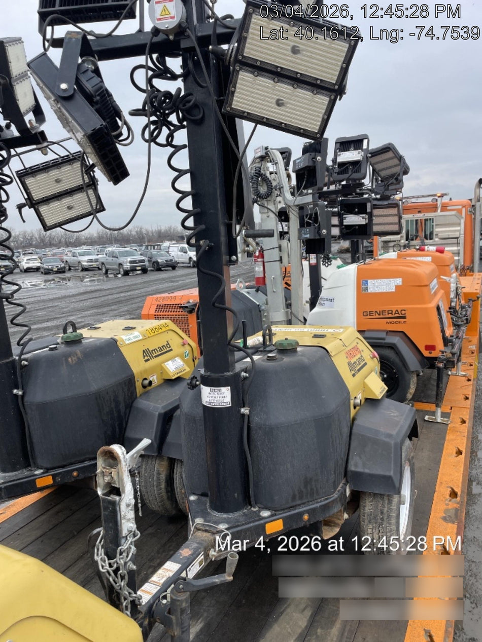 2021 Allmand NLV3GR (4) LED Light Fixture 350W, 23' Vertical Mast, 3kW Prime, Towable, Deep Sea L401, Leveling Jacks, Yanmar T4F 5.8hp