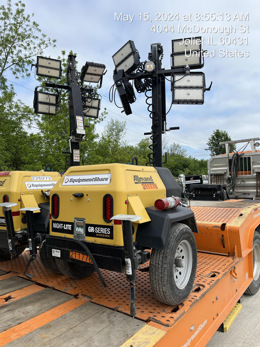 2022 Allmand NLV3GR (4) LED Light Fixture 350W, 23' Vertical Mast, 3kW Prime, Towable, Deep Sea L401, Leveling Jacks, Yanmar T4F 5.8hp