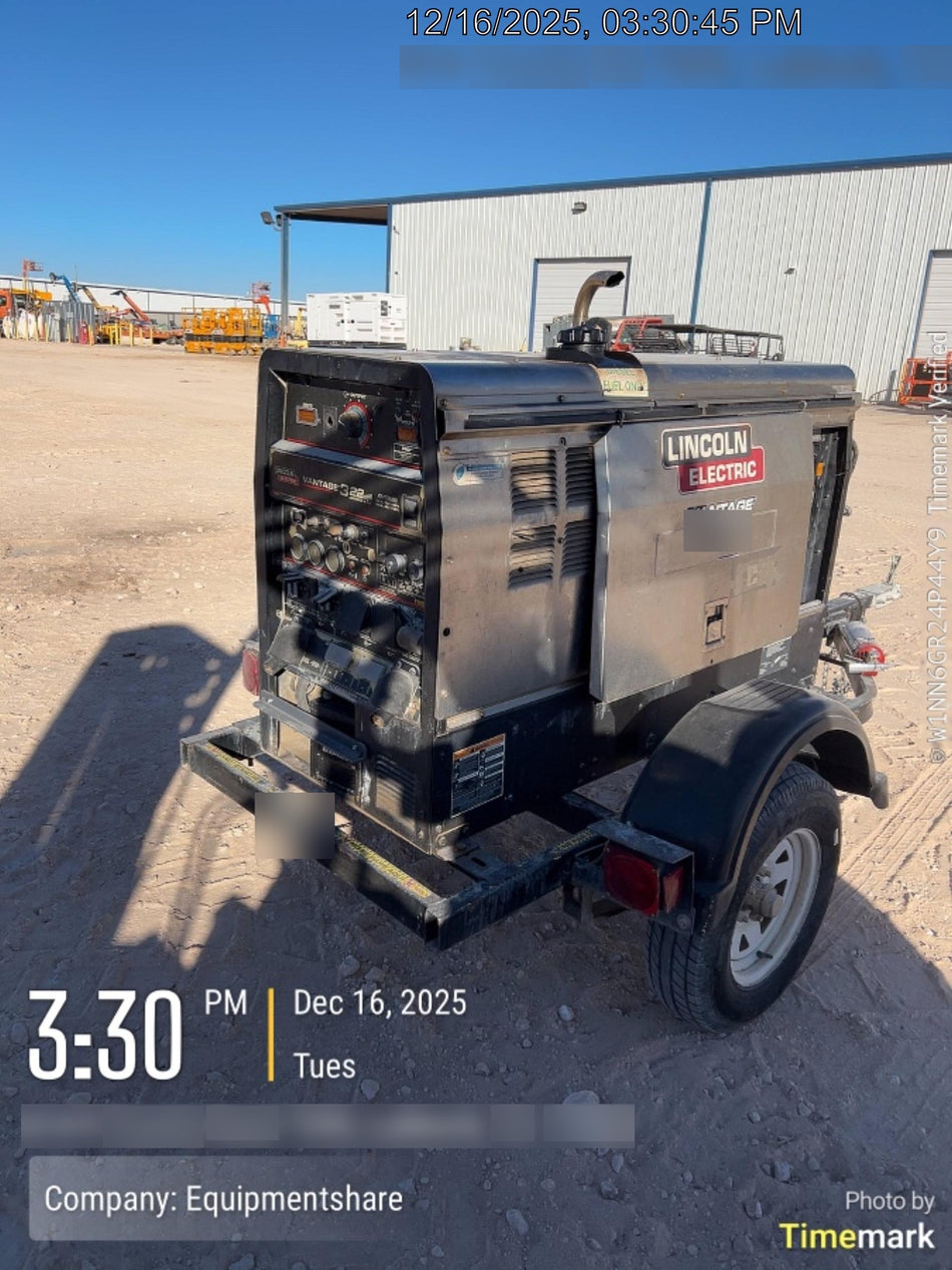 2019 Lincoln Electric Vantage 322 Ready-Pak 3, Two Wheel Trailer, Fender and Light Kit, Cable Rack