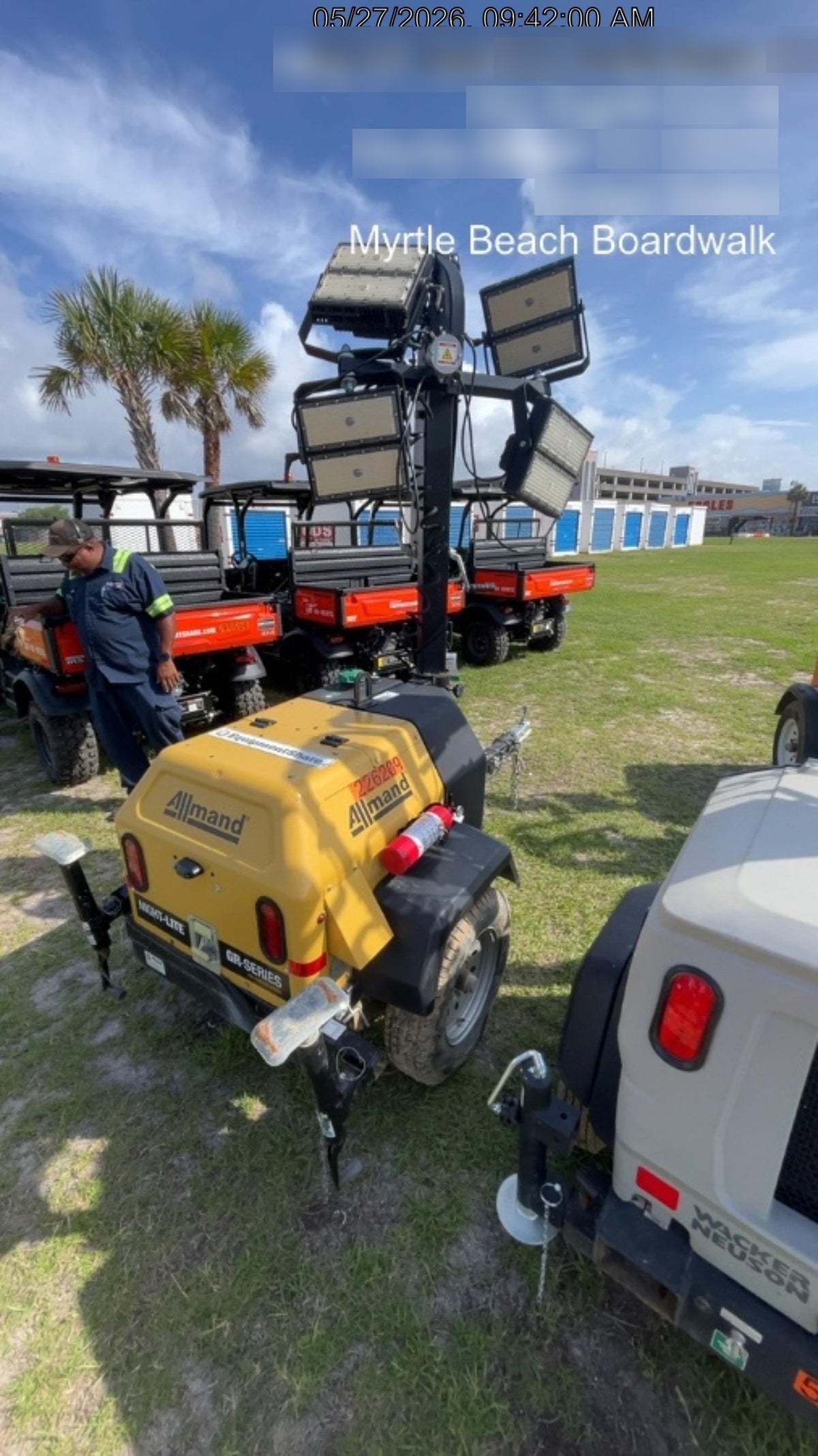2022 Allmand NLV3GR (4) LED Light Fixture 350W, 23' Vertical Mast, 3kW Prime, Towable, Deep Sea L401, Leveling Jacks, Yanmar T4F 5.8hp