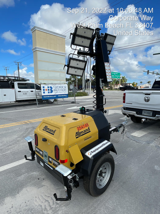 2022 Allmand NLV3GR (4) LED Light Fixture 350W, 23' Vertical Mast, 3kW Prime, Towable, ES Decals, T3