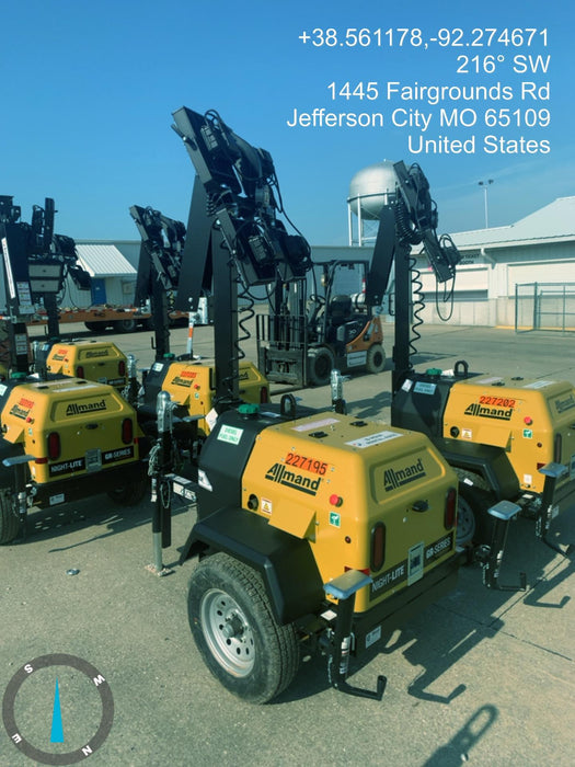 2022 Allmand NLV3GR (4) LED Light Fixture 350W, 23' Vertical Mast, 3kW Prime, Towable, Deep Sea L401, Leveling Jacks, Yanmar T4F 5.8hp