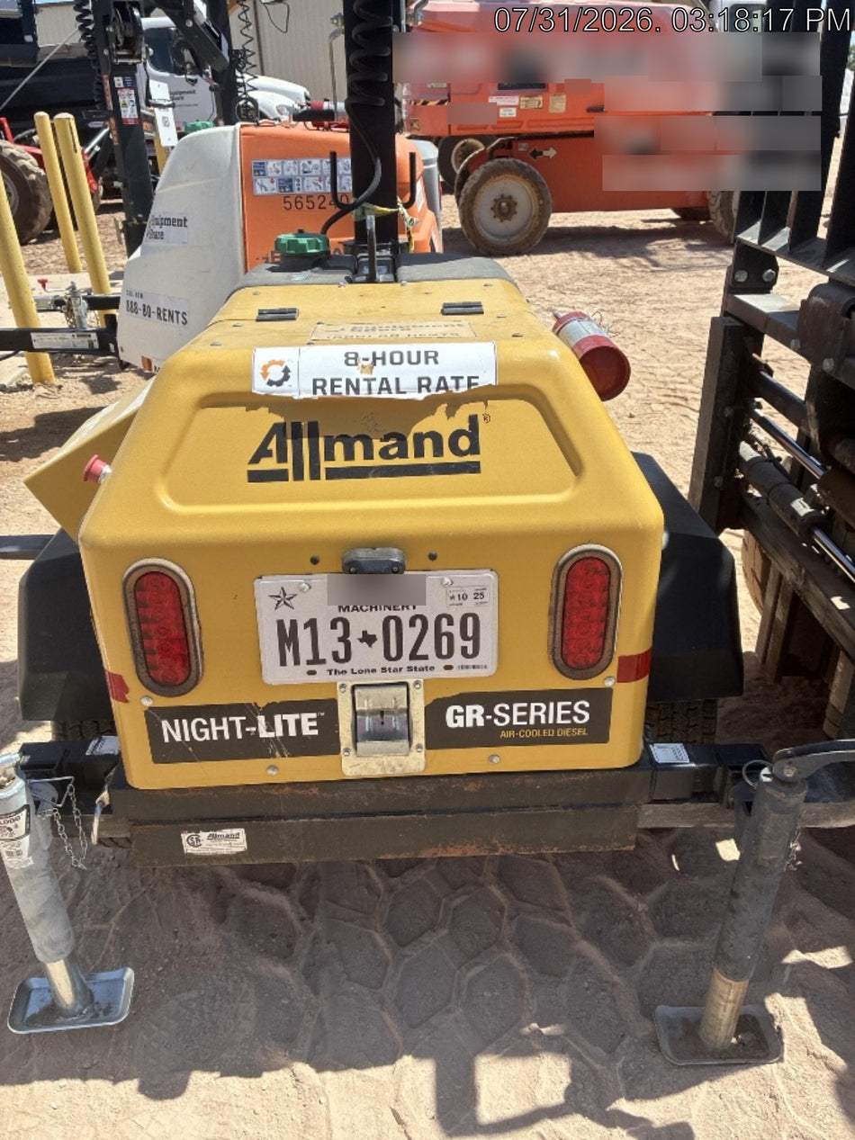 2022 Allmand NLV3GR (4) LED Light Fixture 350W, 23' Vertical Mast, 3kW Prime, Towable, Deep Sea L401, Leveling Jacks, Yanmar T4F 5.8hp