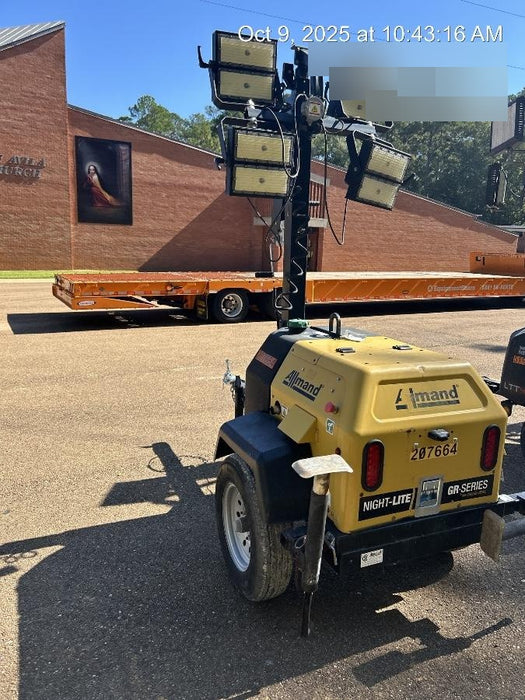 2022 Allmand NLV3GR (4) LED Light Fixture 350W, 23' Vertical Mast, 3kW Prime, Towable, Deep Sea L401, Leveling Jacks, Yanmar T4F 5.8hp