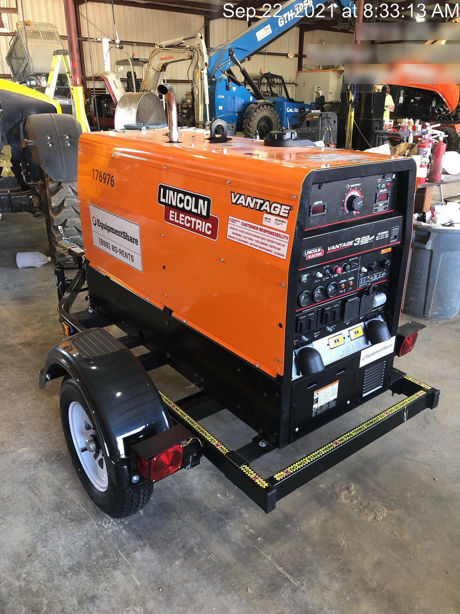 2021 Lincoln Electric Vantage 322 Vantage 322 Ready Pak 3 w/ Decals, ORANGE (includes trailer, cable rack, fender light kit) NO Telematics