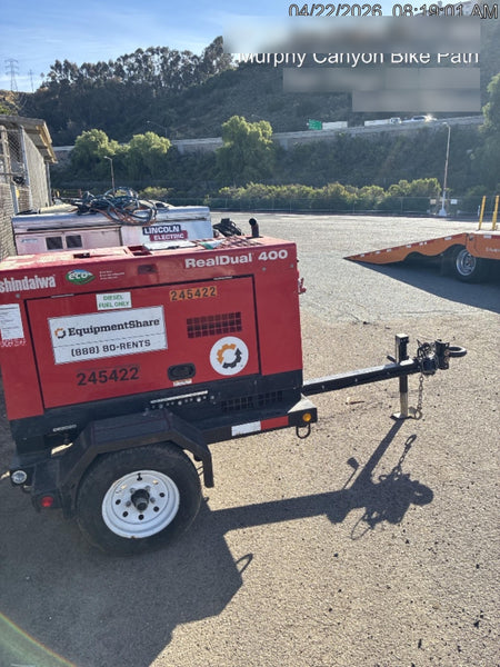 2022 Shindaiwa DGW400MDL Kubota D902 Engine, 23 HP, Dual Op Welder, Wire, Arc, Droop Stick, Tig, and CC Stick Functionality, Simulphase, 3 Phase and 1 Phase Gen Output, Single Axle NB Trlr, Slr Trckl Chrg 12V 12W, Fire Ext