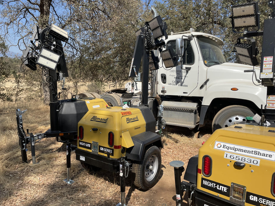 2022 Allmand NLV3GR (4) LED Light Fixture 350W, 23' Vertical Mast, 3kW Prime, Towable, ES Decals, T3