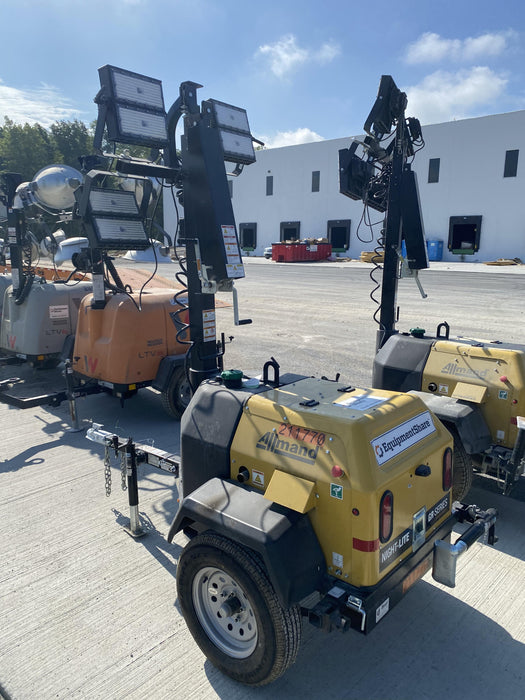 2022 Allmand NLV3GR (4) LED Light Fixture 350W, 23' Vertical Mast, 3kW Prime, Towable, Deep Sea L401, Leveling Jacks, Yanmar T4F 5.8hp