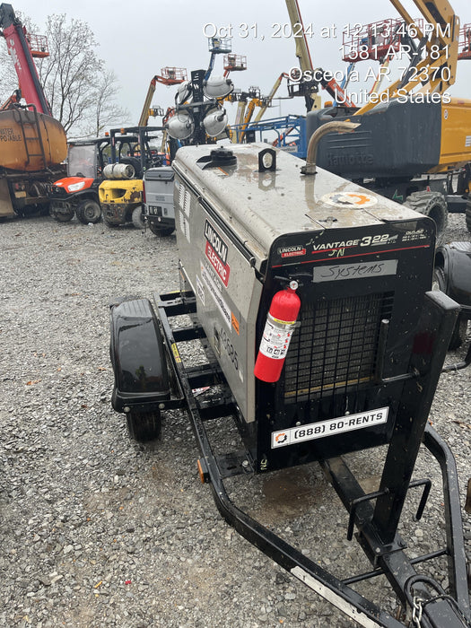 2019 Lincoln Electric Vantage 322 Ready-Pak 3, Two Wheel Trailer, Fender and Light Kit, Cable Rack