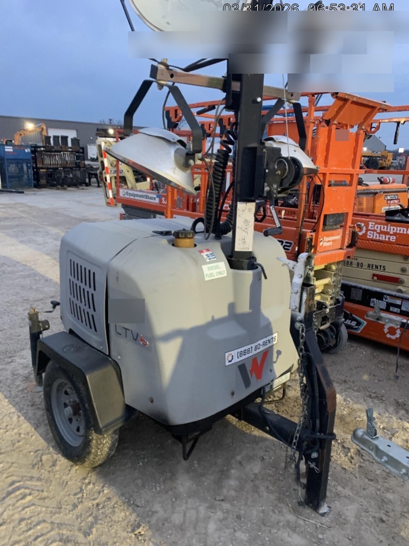 2018 Wacker Neuson LTV6L-MH Wacker Neuson LTV6L Mobile Light Tower w/Fuel Level Sensor Installed