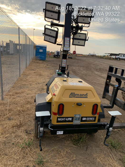 2021 Allmand NLV3GR (4) LED Light Fixture 350W, 23' Vertical Mast, 3kW Prime, Towable, Deep Sea L401, Leveling Jacks, Yanmar T4F 5.8hp