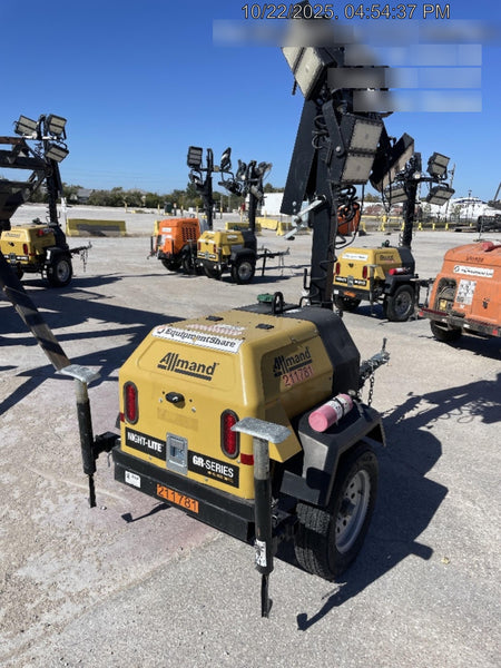 2022 Allmand NLV3GR (4) LED Light Fixture 350W, 23' Vertical Mast, 3kW Prime, Towable, Deep Sea L401, Leveling Jacks, Yanmar T4F 5.8hp