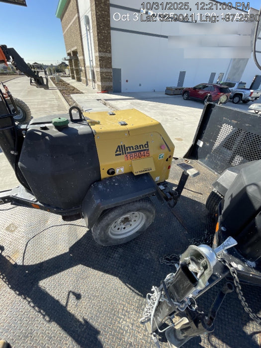 Allmand NLV3GR (4) LED Light Fixture 350W, 23' Vertical Mast, 3kW Prime, Towable, Deep Sea L401, Leveling Jacks, Yanmar T4F 5.8hp