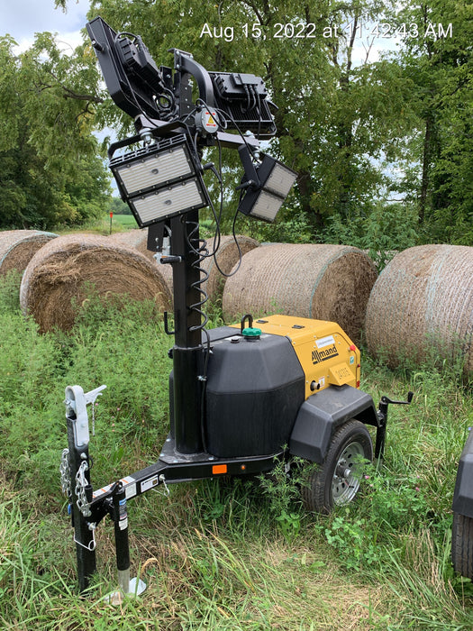 2022 Allmand NLV3GR (4) LED Light Fixture 350W, 23' Vertical Mast, 3kW Prime, Towable, Deep Sea L401, Leveling Jacks, Yanmar T4F 5.8hp