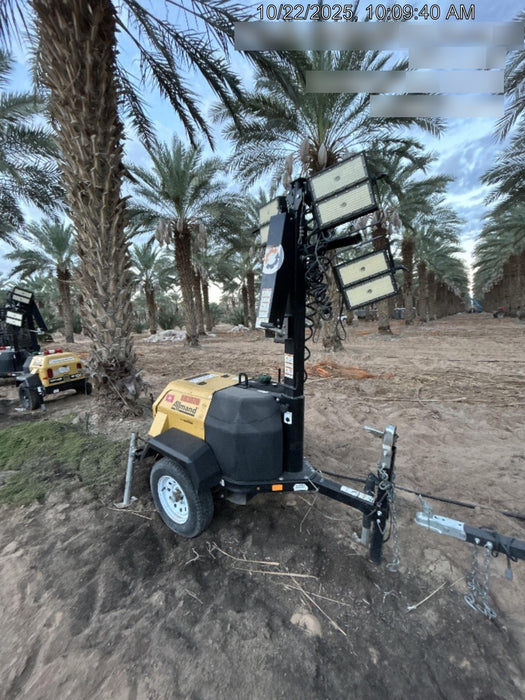 2021 Allmand NLV3GR (4) LED Light Fixture 350W, 23' Vertical Mast, 3kW Prime, Towable, Deep Sea L401, Leveling Jacks, Yanmar T4F 5.8hp