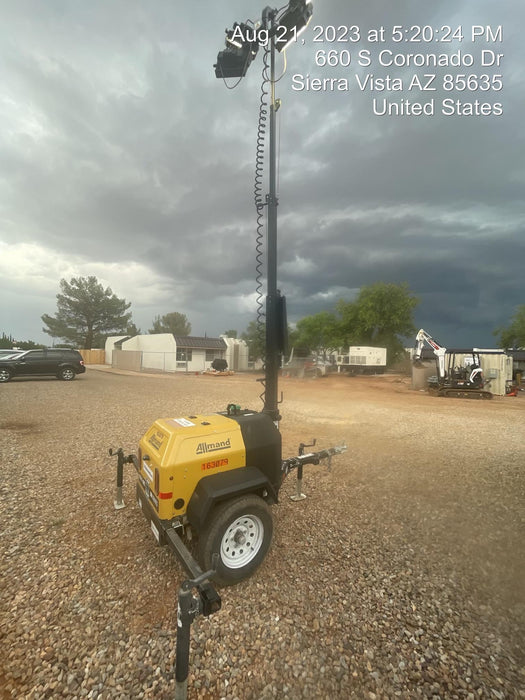 2021 Allmand NLV3GR (4) LED Light Fixture 350W, 23' Vertical Mast, 3kW Prime, Towable, Deep Sea L401, Leveling Jacks, Yanmar T4F 5.8hp