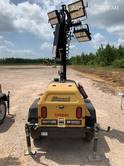 Allmand NLV3GR (4) LED Light Fixture 350W, 23' Vertical Mast, 3kW Prime, Towable, Deep Sea L401, Leveling Jacks, Yanmar T4F 5.8hp