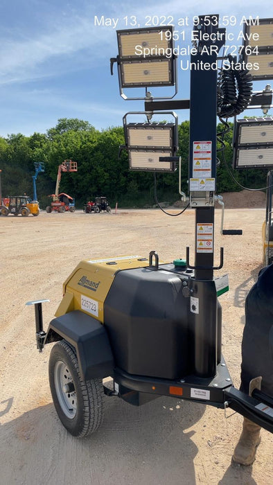 2022 Allmand NLV3GR (4) LED Light Fixture 350W, 23' Vertical Mast, 3kW Prime, Towable, Deep Sea L401, Leveling Jacks, Yanmar T4F 5.8hp