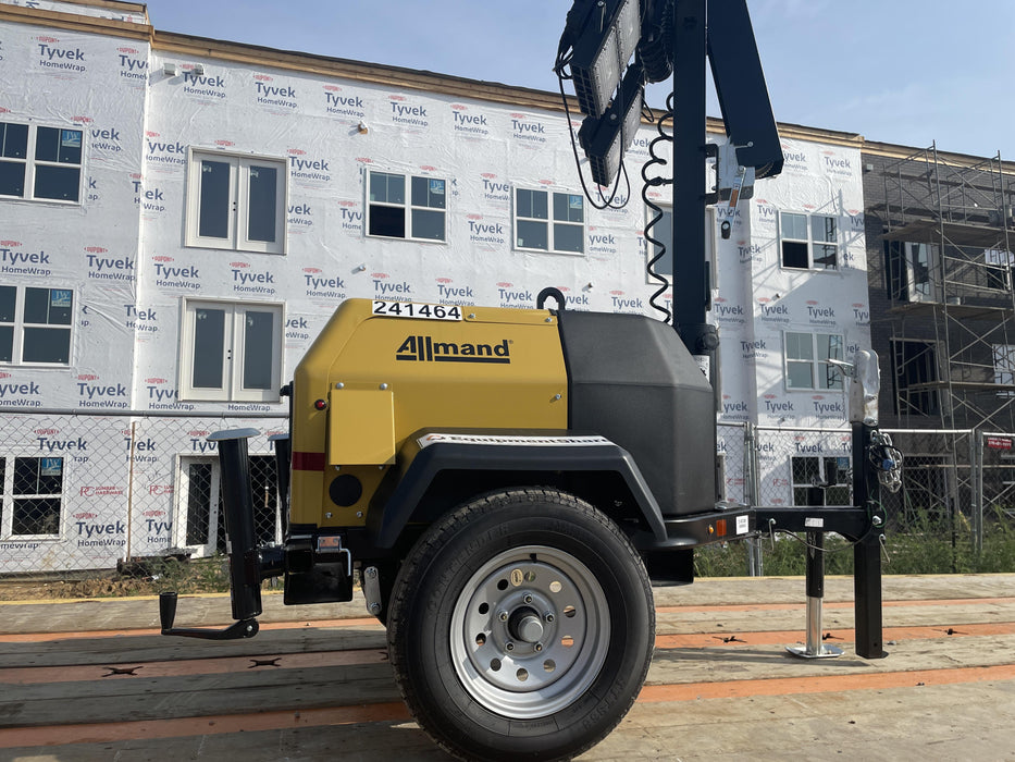 2022 Allmand NLV3GR (4) LED Light Fixture 350W, 23' Vertical Mast, 3kW Prime, Towable, Deep Sea L401, Leveling Jacks, Yanmar T4F 5.8hp