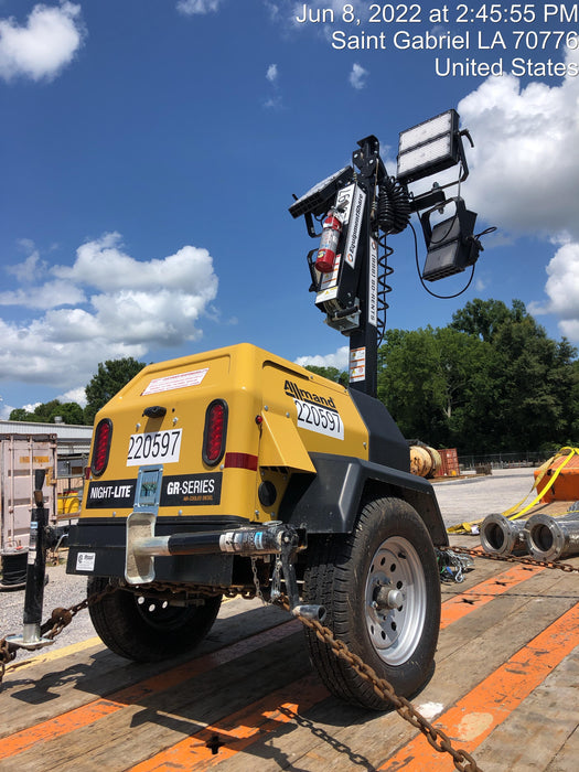 2022 Allmand NLV3GR (4) LED Light Fixture 350W, 23' Vertical Mast, 3kW Prime, Towable, Deep Sea L401, Leveling Jacks, Yanmar T4F 5.8hp