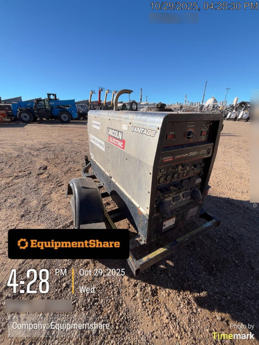 2019 Lincoln Electric Vantage 322 Welder Ready-Pak 3, Two wheel trailer, Fender and Light kit, Cable Rack