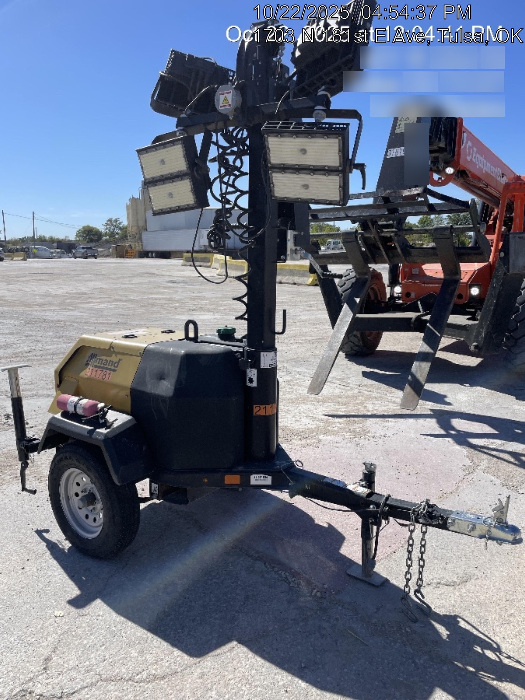 2022 Allmand NLV3GR (4) LED Light Fixture 350W, 23' Vertical Mast, 3kW Prime, Towable, Deep Sea L401, Leveling Jacks, Yanmar T4F 5.8hp