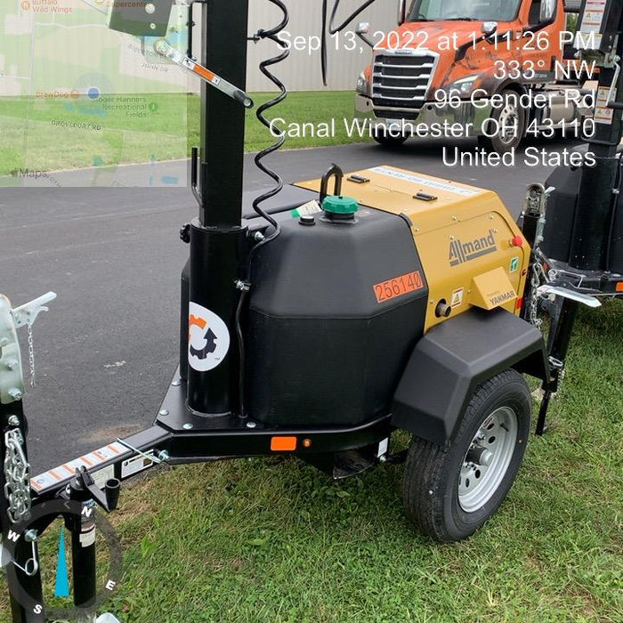 2022 Allmand NLV3GR (4) LED Light Fixture 350W, 23' Vertical Mast, 3kW Prime, Towable, ES Decals, T3