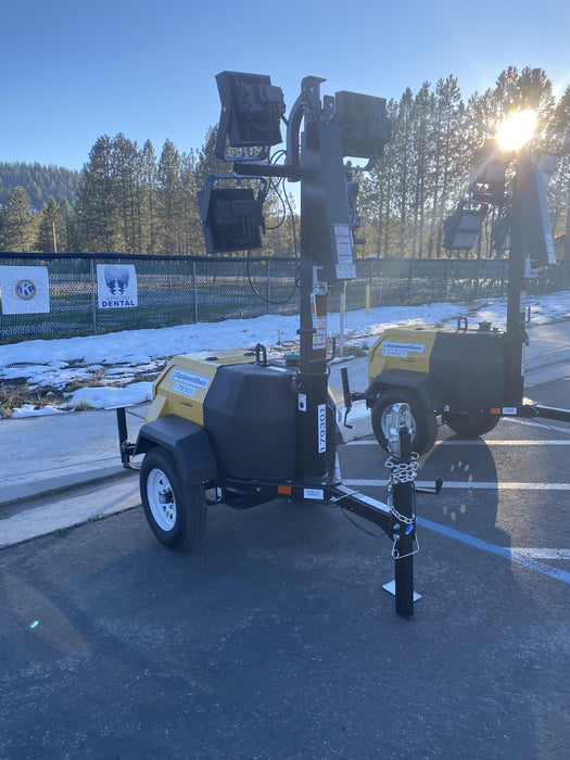 Allmand NLV3GR (4) LED Light Fixture 350W, 23' Vertical Mast, 3kW Prime, Towable, Deep Sea L401, Leveling Jacks, Yanmar T4F 5.8hp