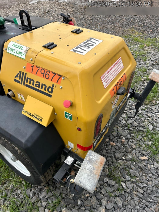 Allmand NLV3GR (4) LED Light Fixture 350W, 23' Vertical Mast, 3kW Prime, Towable, Deep Sea L401, Leveling Jacks, Yanmar T4F 5.8hp