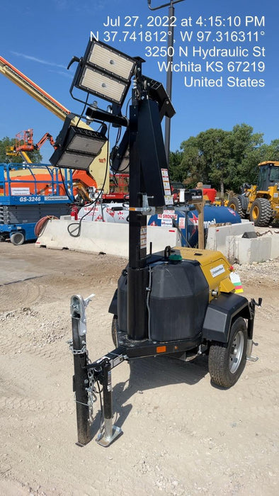 2022 Allmand NLV3GR (4) LED Light Fixture 350W, 23' Vertical Mast, 3kW Prime, Towable, Deep Sea L401, Leveling Jacks, Yanmar T4F 5.8hp