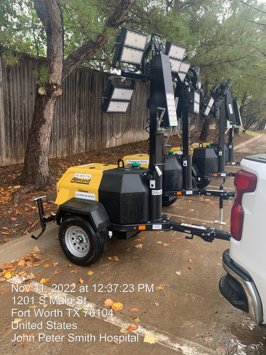 2022 Allmand NLV3GR (4) LED Light Fixture 350W, 23' Vertical Mast, 3kW Prime, Towable, ES Decals, T3
