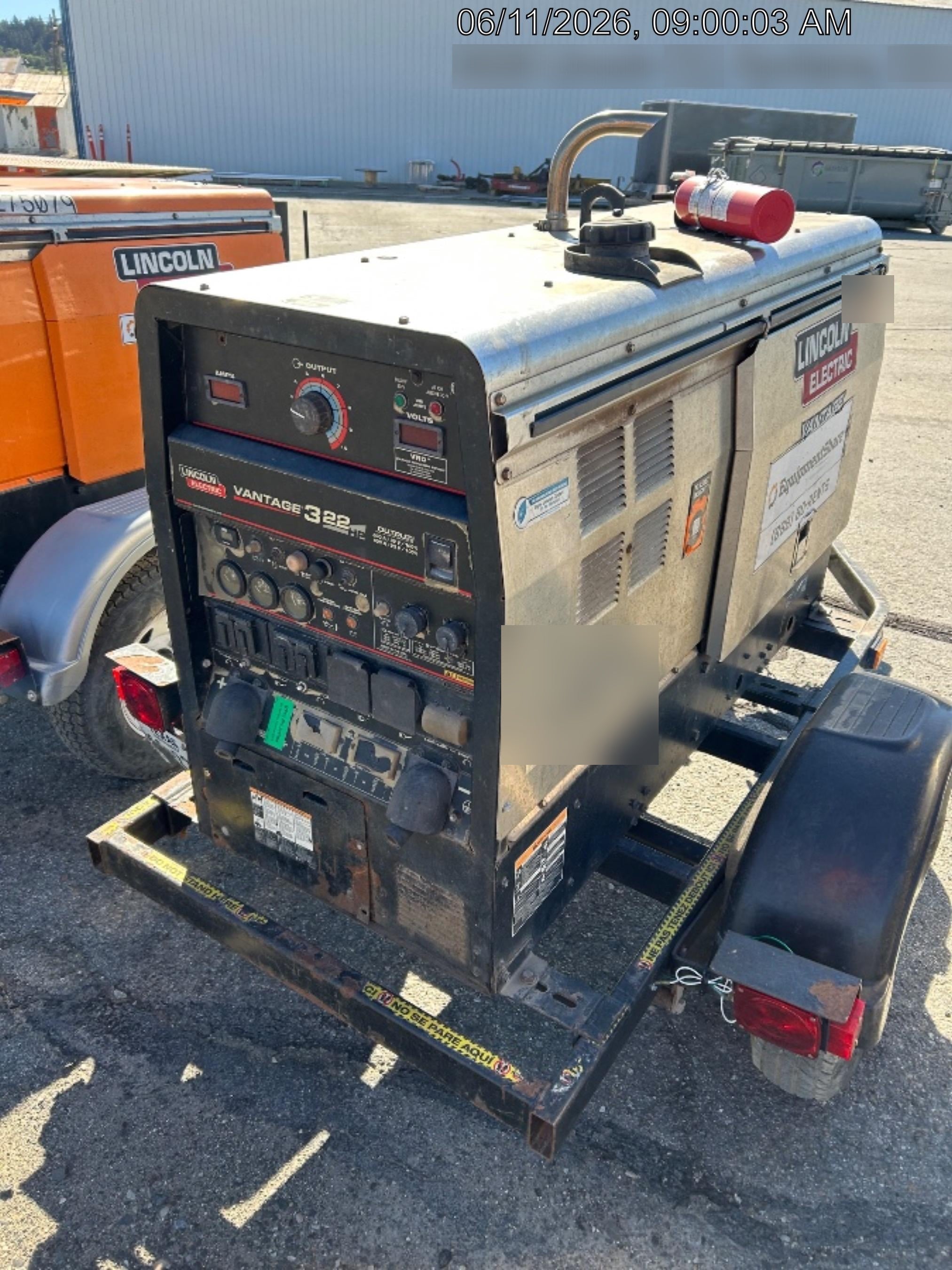 2019 Lincoln Electric Vantage 322 Welder Ready-Pak 3, Two wheel trailer, Fender and Light kit, Cable Rack