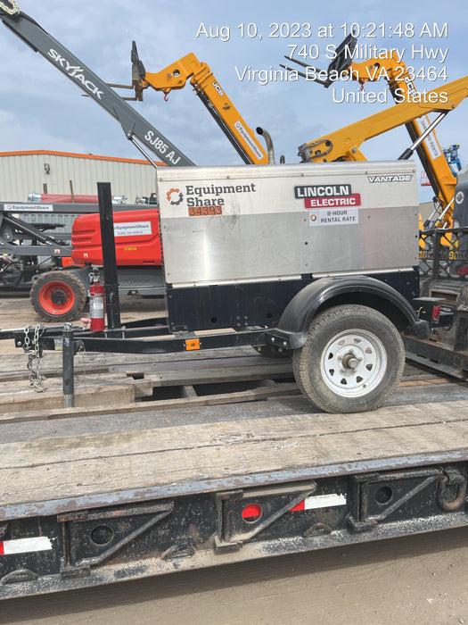 2019 Lincoln Electric Vantage 322 Welder Ready-Pak 3, Two wheel trailer, Fender and Light kit, Cable Rack