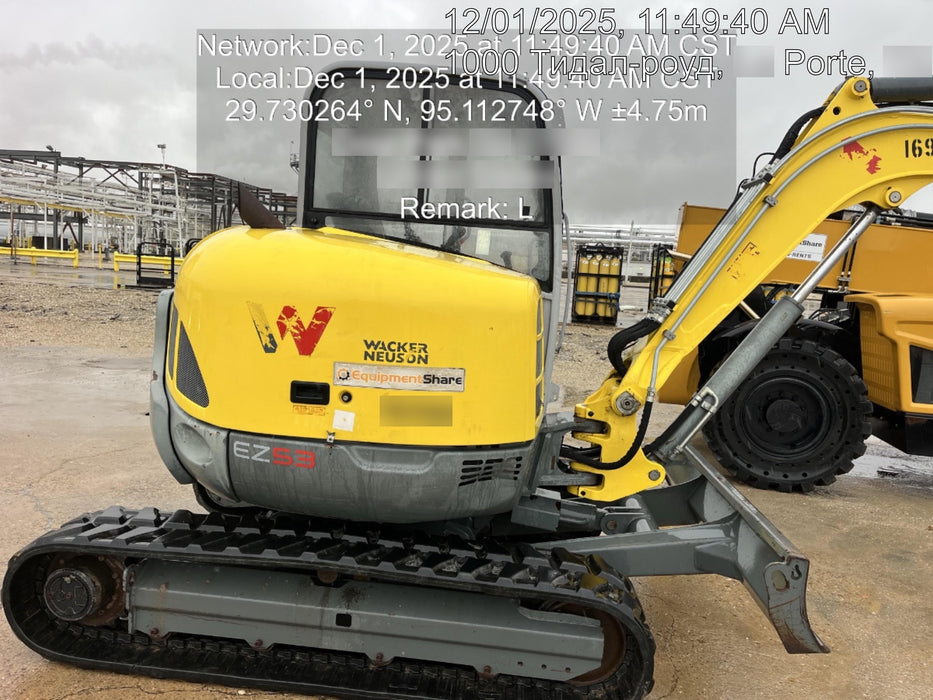 2018 Wacker Neuson EZ53 EZ53 12K Excavator, TRK,LGD,CAB,PC, Manual QC, Hydraulic Thumb, Buckets: 24", 18 12"