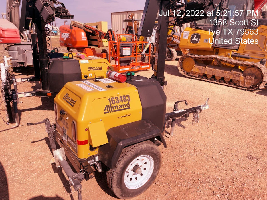 2021 Allmand NLV3GR (4) LED Light Fixture 350W, 23' Vertical Mast, 3kW Prime, Towable, Deep Sea L401, Leveling Jacks, Yanmar T4F 5.8hp